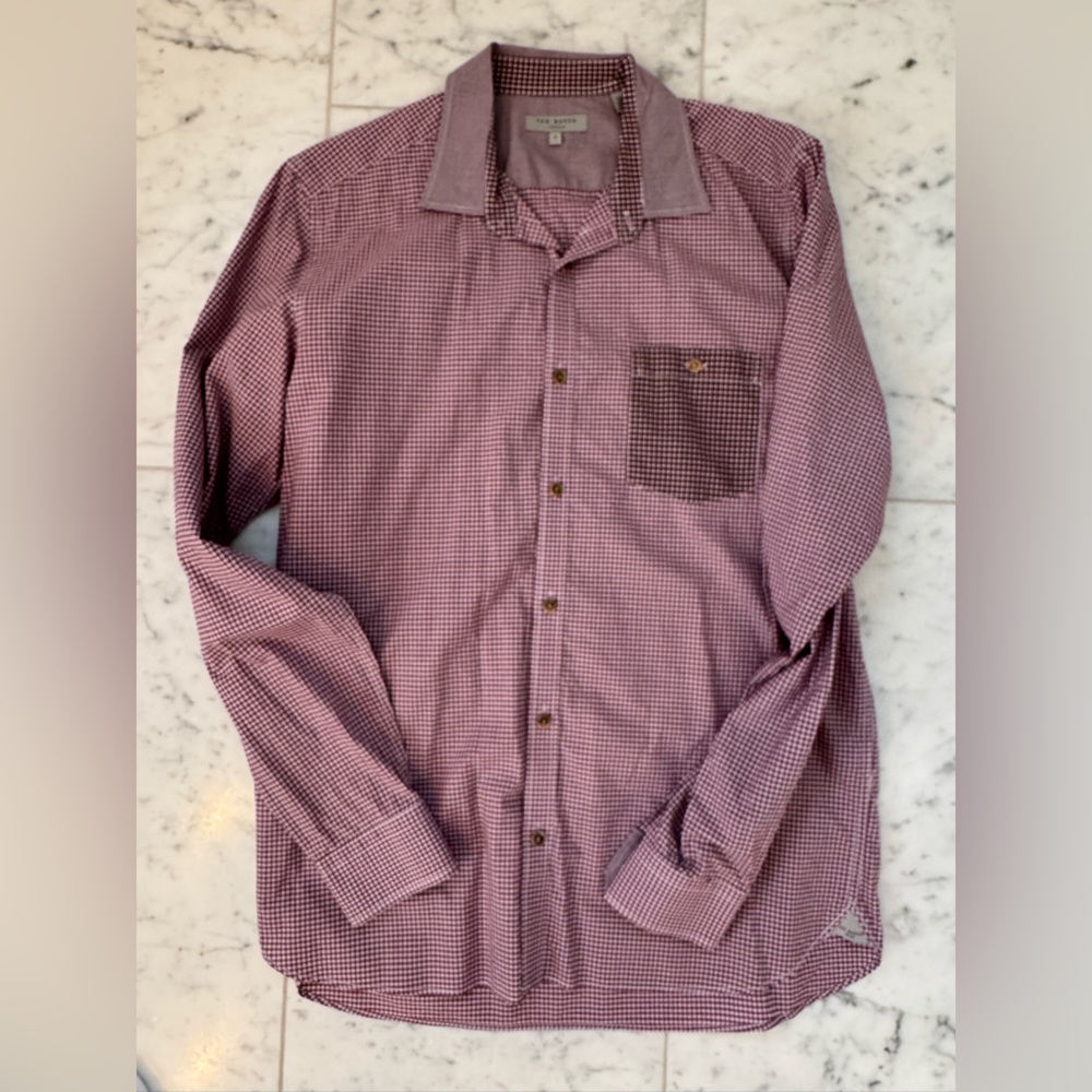 Ted Baker Men's Gingham Shirt - Burgundy (Size 5)